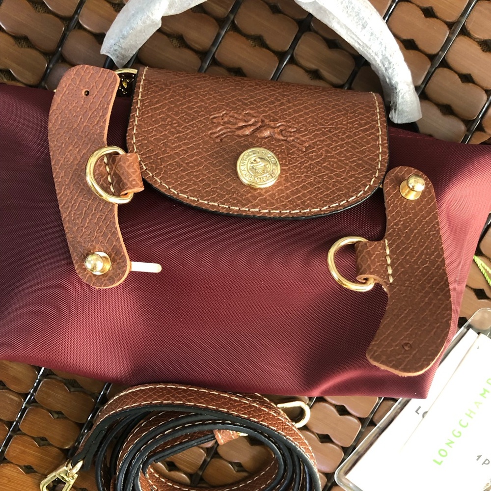 Longchamp Burgundy Crossbody with Brown Leather Flap and Gold Button - Picture 5 of 6